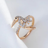 New Luxury Rolled 14K Rose Gold AAA Zircon Diamonds Ethnic Women Bird Rings - Trend Daily Vintage Animal Jewellery