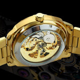 New Square Gold Skeleton Automatic Engraved Movement Luxury Stainless Steel Mechanical Watches - The Jewellery Supermarket