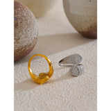 18K Gold Plated Stylish Adjustable Stainless Steel AAA Zirconia Diamonds Heart Snake Ring