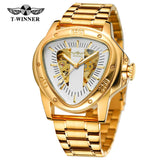 New Original Triangle Skeleton Automatic Mechanical Sport Stainless Steel High End Luxury Men Gold Tone Watches