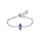 Fashion Silver 12 Month Birthday AAAA Lab Created Diamond Adjustable Chain Rings