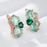 14K Rolled Gold Trillion Cut Green AAA Zircon Crystals Elegant Drop Earrings for Women