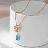 Gorgeous Shiny 14K Filled Rose Gold Blue AAA Zircon Crystals Pendant Necklace For Women - Fine Jewellery