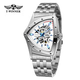New Mechanical Watches Golden Stainless Steel Waterproof Sport Mens Triangle Transparent Skeleton Watches
