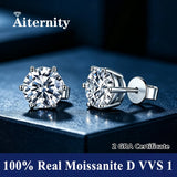 Classic D Colour VVS1 Moissanite Diamonds Stud Silver Earrings or Men and Women