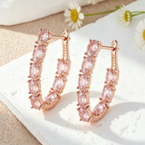 14 Karat Rolled Gold Shiny Pink AAA Zircon Crystals Long Drop Luxury Earrings For Women
