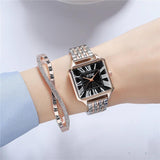 New Quality Fashion Roman Design Square Watches - Gold Plated Alloy Strap Luxury Ladies Quartz Wristwatches - The Jewellery Supermarket