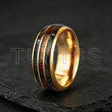 Whiskey Barrel Abalone Shell Inlaid With Rose Gold Polished Edge Tungsten Wedding