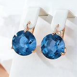 14 Karat Gold Filled Blue Round AAA Zircon Crystal Drop Earrings For Women Fine Jewellery