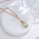 Luxury 14K Rolled Rose Gold AAA Zircon Green Emerald  Drop Pendant Necklace - Vintage Style Fine Jewellery