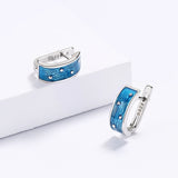 High Quality Handmade Enamel Blue Epoxy Silver Earrings