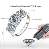 Round Cut 6.5mm/8mm Moissanite Three Stone 925 Silver Ladies Fashion Rings for Women Engagement Wedding Jewellery