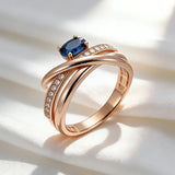 14K Gold Filled Shiny Blue AAA Zircon Crystals Unusual Cross Luxury Rings for Women