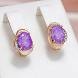 Quality Purple 14K Filled Rose Gold AAA Zircon Crystals Earrings For Women - Cute Party Fine Jewellery