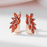 Charming AAA Zircon Red Leaf-Shaped Rolled Rose Gold of 14-Karat Purity Earrings For Women - Quality Jewellery