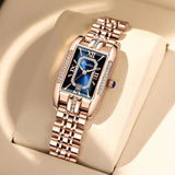 Elegant Luxury Brand Female Wristwatches - Rectangular Zircon Diamonds Steel Waterproof Original Womens Watch