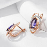 Dazzling Unique Geometric Rolled 14K Rose Gold Purple AAA Zircon Diamonds Drop Earrings, Vintage  Jewellery