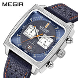 New Top Brand Luxury Blue Leather Military Chronograph Square Watches for Men - Ideal Gifts - The Jewellery Supermarket