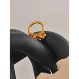 18K Gold Plated High Quality Stainless Steel Metal Layered Round Beads Charming Ring