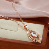 Luxury Oval 14K Filled Rose Gold AAA Zircon Diamonds Pendant Twine Texture Long Chain Fashion Fine Jewellery