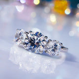 925 Sterling Silver 3 Stone  2CT 4CT D Color Moissanite Engagement Promise Ring