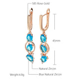 14 Karat Rolled Gold Fashion Blue AAA Zircon Crystals Vintage Long Dangle Earrings