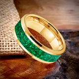 Green Opal Inlay Beveled Polished 6/8mm  Silver/Gold/Blue/Black Tungsten Rings
