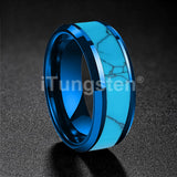 Blocky Turquoise Inlay Polished Bevel Edges Tungsten Carbide Rings for Men Women