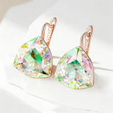 14K Filled Gold Big Light Green Gradient Triangular AAA Zircon Crystals Drop Earrings