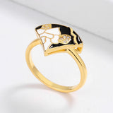 Classic Scalloped Fashion Flower Shape Handmade Enamel Black White Epoxy Ring