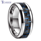 Beveled Polished Carbon Fiber  6MM 8MM Men Women Classic Tungsten Wedding Rings