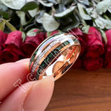 Bright Meteorite and Malachite Inlay 8MM Tungsten Carbide Wedding Men Women Ring
