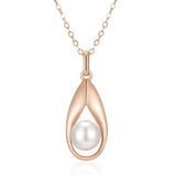 Elegant Classic 14K Rolled Rose Gold Pearl Pendant And Necklace For Women - Fine Party Jewellery