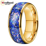 True Blue Galaxy Opal Inlaid Dome Polished 4MM 6MM 8MM Tungsten Men Women Rings