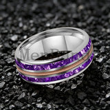 Purple Crystal Stone and Guitar String Inlay 8mm Tungsten Carbide Rings Men Women