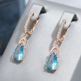 14K Gold Filled Blue Red Dark Blue AAA Zircon Crystals Long Dangle Elegant Earrings