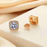 Dazzling 0.3CT 0.5CT 2CT Silver Square Round Moissanite Diamonds Stud Earrings