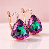 14 Karat Gold Filled Big Purple Green Gradient AAA Zircon Crystals Drop Earrings For Women