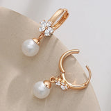 14 Karat Gold Filled Pearl AAA Zircon Diamonds Elegant Long Dangle Earrings For Women
