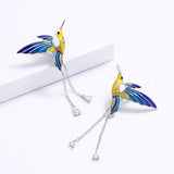 New Bird Pendant Handmade Enamel AAA Zircon Diamonds Tassel Long Earrings