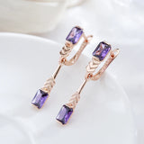 14K Filled Gold Square AAA Lab Created Purple Amethyst Zircon  Long Drop Earrings