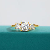 3 Stones Moissanite Diamonds Ring 925 Silver Yellow Gold Colour Ladies Rings Handmade Engagement Wedding  Jewellery