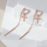 14 Karat Gold Filled AAA Zircon Diamonds Long Tassel Cross Dangle Earrings