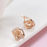 14K Gold Filled Elegant Geometric Rectangle AAA Zircon Diamonds Hollow Flower Earrings