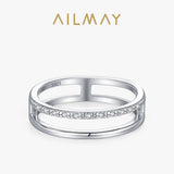 Minimalist Hollow Sterling Silver AAAA Lab Created Diamond Double Layered Ring