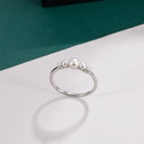 Exquisite AAA Zircon Diamonds Inlaid Silver Three Pearl Stackable Ring