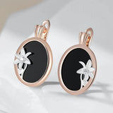 14 Karat Gold Filled Black Enamel Gold Silver Mix Color Retro Drop Earrings For Women