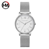 New Elegant Luxury Zircon Diamonds Quartz Movement 34mm Stainless Steel Mesh Leather Strap Casual Fashion Wristwatch