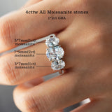 3 Stones 3/6cttw Oval Cut VVS1 D Colour Moissanite Diamonds Engagement Silver Ring
