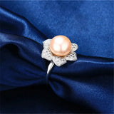 Multicolour Freshwater Pearl AAA Zircon Diamonds Flower Design Silver Rings